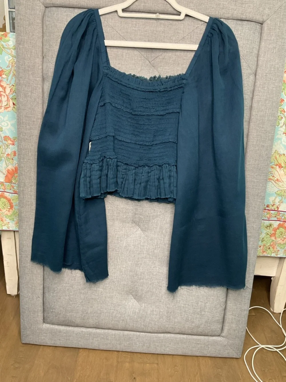 Free People Overboard Smocked Crop Top Bell Sleeve NWT Small
